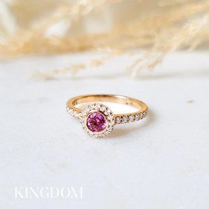 Pink Halo Diamond Sapphire Engagement Ring